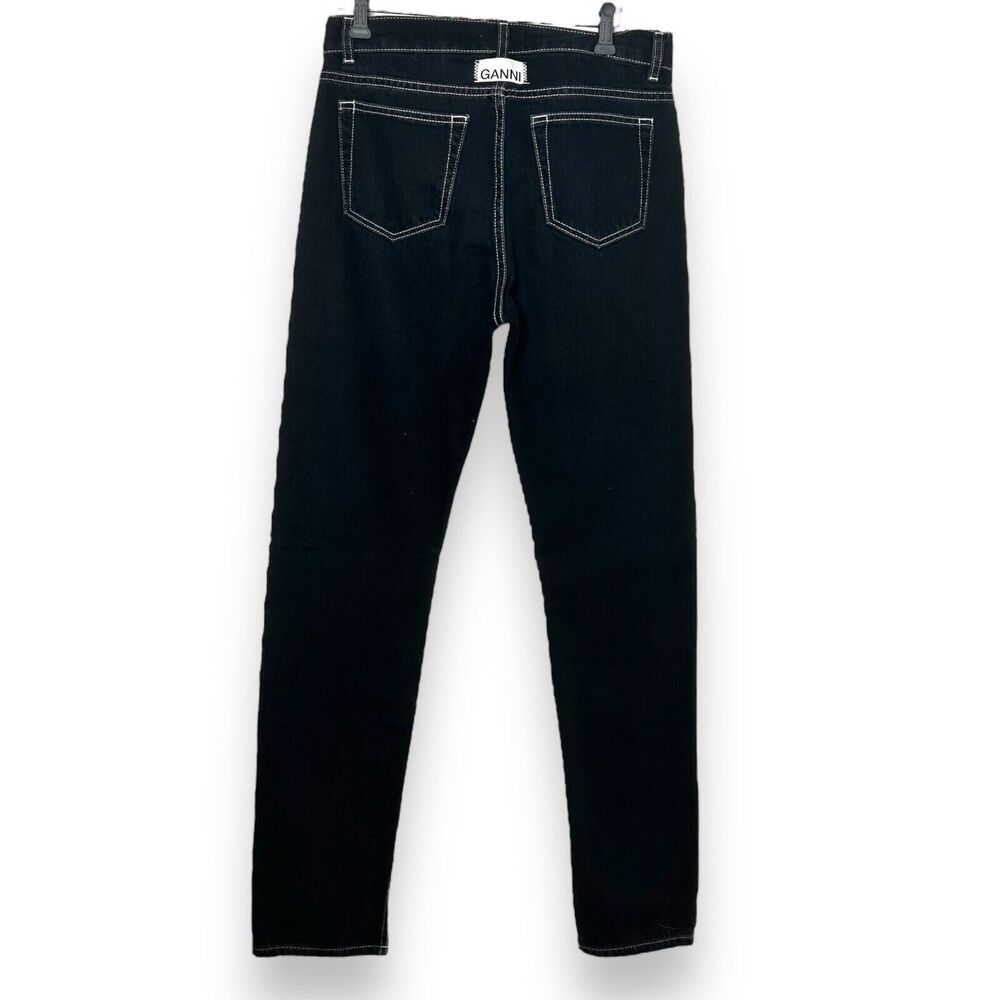 GANNI Sheldon Black Slit Hem Straight Leg Jeans Cotton Size 28 x32 Classic Denim - Picture 2 of 12